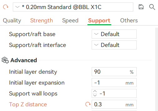 Support settings in slicer